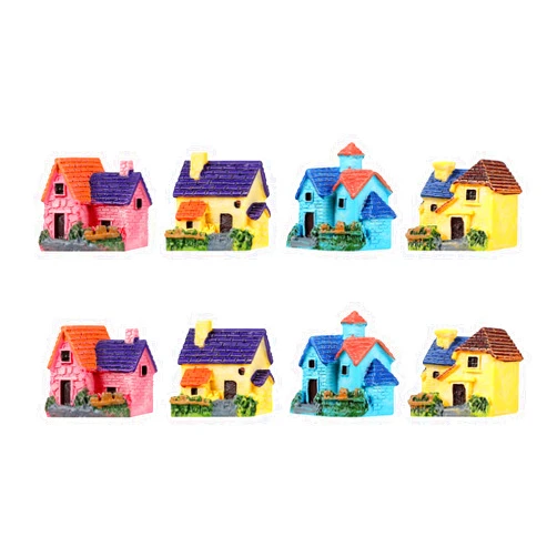 JANOU 8Pcs Mini House Micro Landscape Miniature Decoration Resin Figurine Plant Pot Fairy Garden Ornament