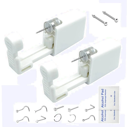 EVRCRR 2Pack Nose Piercing Kit, Nose Piercing Gun for Home or Professional, 10pcs Included Nail