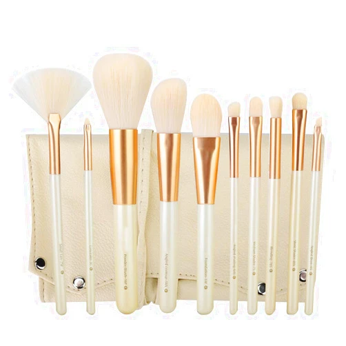 Agatige ZOREYA 10pcs Cosmetic Brushes Set, Makeup Brush with Storage Bag for Foundation Blending Blush Concealer Eyeshadow - Pearl White