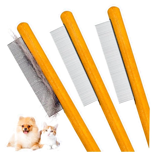ZKKZOMA 3 Pack Solid Wood Flea Combs,Cat&Dog Rabbit Flea Lice Combs with Rounded Stainless Steel Teeth for Pet Massage Removes Mats, Tangles and Loose Fur,Grooming Comb for Cat/Dog/Small Medium Pets