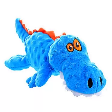 goDog Gators With Chew Guard Technology Tough Plush Dog Toy, Blue, Large