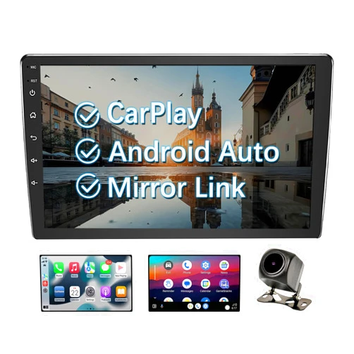 Binize Double Din Car Stereo Android System 10.1 Inch Car Radio with Wireless Carplay Android Auto Touch Screen Radio Head Unit Multimedia Player,Bluetooth,GPS Navigation,AM,FM,EQ, Backup Camera