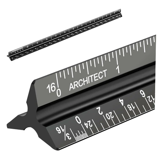 Mveohos Architectural Scale Ruler, Imperial Measurements 12'', Laser-Etched Aluminum Architect Triangular Ruler Black for Architects, Students, Draftsman, and Engineers by mveohos