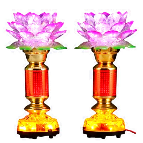 PAYNAN 1pairs 26cm LED Colorful Lotus Lamp Buddha Lamp Household Worship Buddhist Supplies