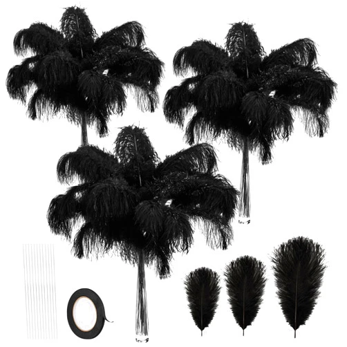 XunYee 240 Pcs Ostrich Feathers Bulk Natural Feathers Decoration 12-14 Inch 10-12 Inch 8-10 Inch Natural Ostrich Feathers Plumes for Wedding Centerpieces Flower Arrangement Home Decor (Black)