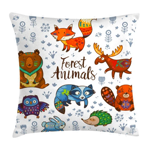 Ambesonne Cabin Throw Pillow Cushion Cover, Woodland Animals Tribal Nature Elements Kids Room Nursery Themed Art Print, Decorative Square Accent Pillow Case, 18