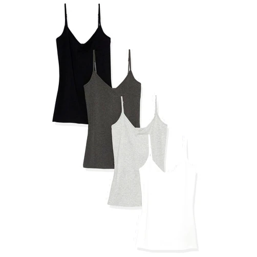 Amazon Essentials Women's Slim-Fit Knit V-Neck Layering Cami (Available in Plus Size), Pack of 4