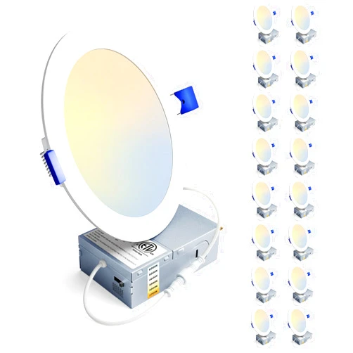 Ensenior 16 Pack Ultra-Thin LED Recessed Lighting 6 Inch 6CCT with Junction Box, 2700K-6000K Selectable, 12W 110W Eqv, Dimmable Can-Killer Downlight, 1050LM High Brightness - ETL