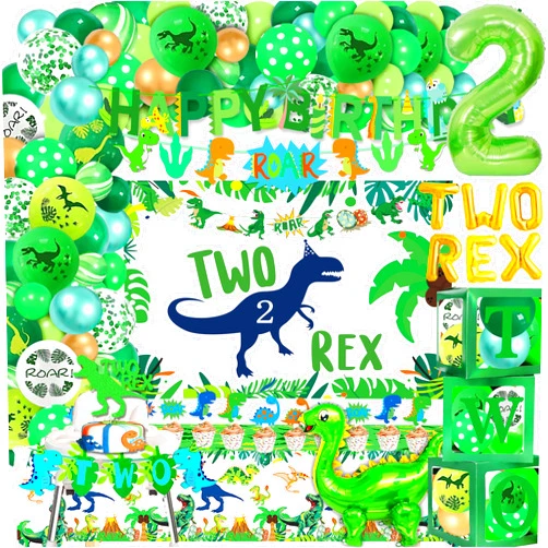 Miruwtog Two Rex Birthday Decorations Boy,Dinosaur 2nd Birthday Party Decorations Boys,Boys 2nd Birthday Party Decorations,2nd Birthday Party Supplies Boy.