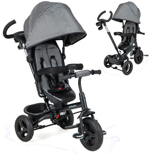 BABY JOY Tricycle, 6 in 1 Tricycle for Toddler w/Reversible Seat, Adjustable Canopy & Parent Handle, 5-Point Safety Belt, PU Wheels and Storage Basket, Push Tricycle for 9-60 Months (Gray)