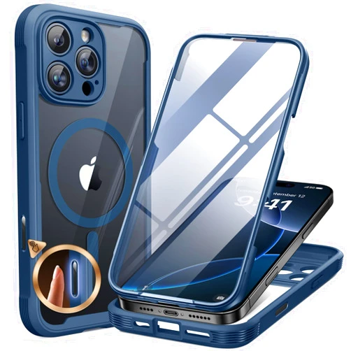 Miracase for iPhone 16 Pro Max Case 6.9'', [Bubble Free] Full-Body Bumper Phone case with Built-in Full Glass Screen &Lens Protector,Compatible with MagSafe,Drop Proof 16 Pro Max Cover,Blue
