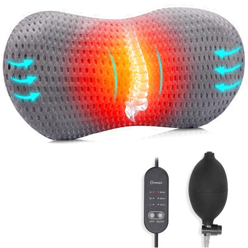 KNQZE Lumbar Support Pillow Adjustable Traction Height with Heating for Lower Back Pain Relief, Memory Foam Back Pillow, Ideal for Office Chair, Recliner, Car Seat, Bed