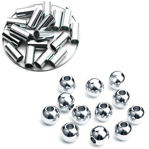 Ourtroness 200 Pieces Long Tube Beads and 200 Pieces Round Spacer Beads 4mm 304 Stainless Steel Loose Bead Smooth Charm Bead for DIY Craft Jewelry Making