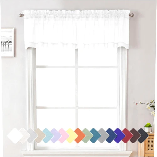 Lecloud Voile Sheer White Curtain Valance 2 Pieces 14 Inches Long, Light Filtering Cafe Kitchen Valance with Dual Rod Pockets, Bedroom Living Room Sheer Curtains for Small Window Decor, 40