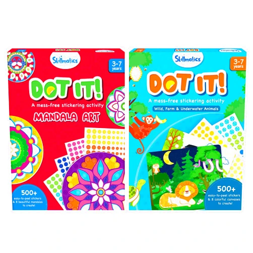 Skillmatics Dot It Mandala & Dot It Animals Bundle, No Mess Sticker Art for Kids, Craft Kits, DIY Activity, Gifts for Boys & Girls Ages 3, 4, 5, 6, 7, Travel Toys for Toddlers
