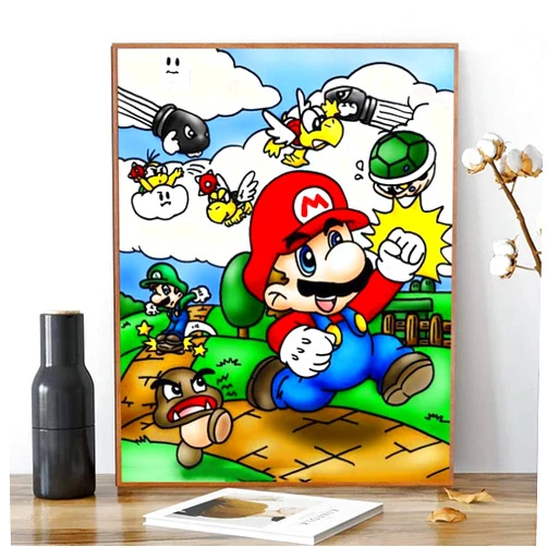ACENGXI Mario Paint by Numbers Kits for Adults Kids DIY Painting by Numbers Super Mario DIY Canvas Painting by Numbers Acrylic Painting Kits Super Mario Childhood Memory Paint by Numbers 16x20In