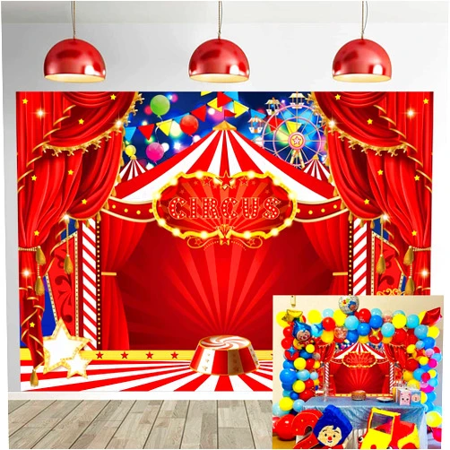 CUMIA Red Circus Photo Backdrop 7x5FT Carnival Theme Party Decorations Red Curtain Stars Photography Background Kids Circus Themed Birthday Party Supplies