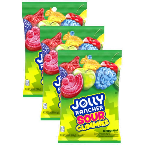 JOLLY RANCHER Gummies Sours Assorted Fruit Flavored Candy Bag, 6.5 oz (Pack of 3)