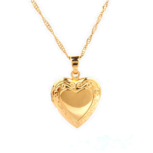 Yongkan Valentines Heart Locket Pendant Necklace 24K Gold Color Romantic Fancy Heart Jewelry For Women