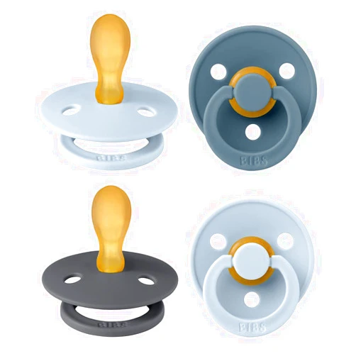 BIBS Colour Pacifier with Symmetrical Nipple| Natural Rubber Baby Pacifier | Set of 4 BPA-Free Soothers | Made in Denmark | Baby Blue Mix | Size 6-18 Months