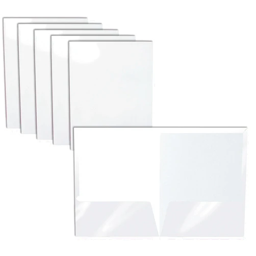 Better Office Products 2 Pocket Glossy Laminated White Paper Folders, Letter Size, 25 Pack, White Paper Portfolios Box of 25 White Folders