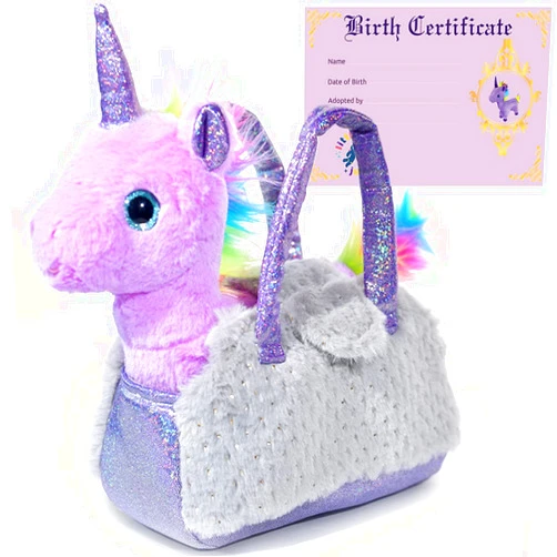 Little Jupiter Plush Toy Unicorn Set with Purse - Stuffed Animal for Girls - Includes Birth Certificate