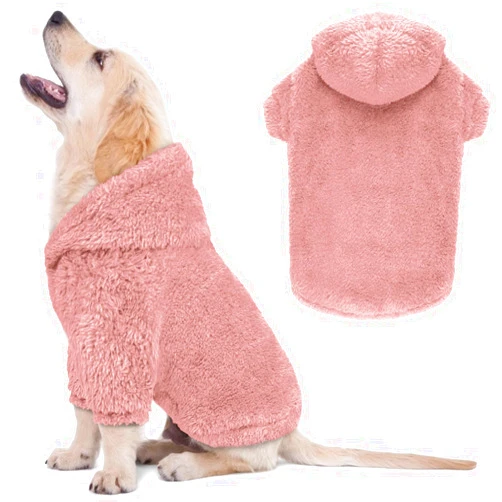 QDYU Fuzzy Dog Hoodie Dog Sweaters for Small Dogs Soft Double-Sided Plush Fleece Dog Sweater Dog Clothes Dog Coats Dog Hoodie Sherpa Hooded Sweatshirt(Pink-XS)