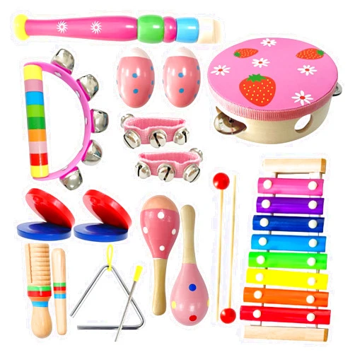 CREPRO Baby Wooden Musical Instruments, Orff Musical Toys for Toddlers 3+, Natural Colors Wooden Percussion Instruments Set, Kids Preschool Educational Birthday Gifts