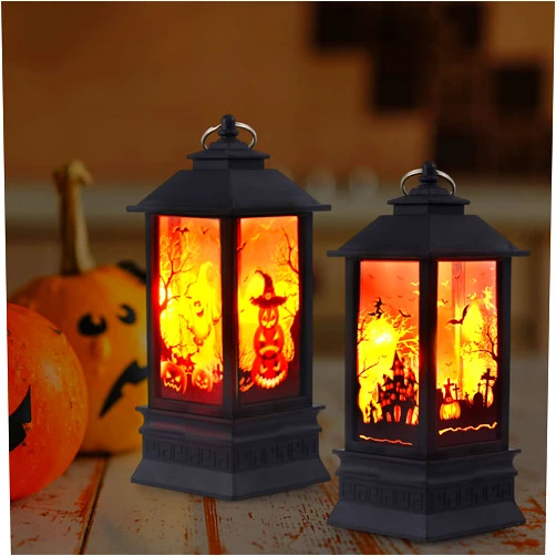 CCUNSZI 2 Pcs Halloween Decor Lantern,7.9x3.3in Portable LED Candle Lantern,Simulation Candle Flashing for Outdoor Indoor Halloween Decor Party Garden Supplies（Battery Not Included）