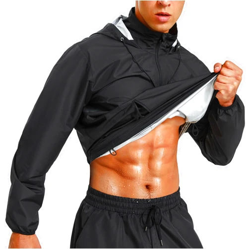 Junlan Sauna Jacket for Men Sweat Jacket Zipper Hoodie Sauna Suit for Workout