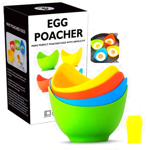 Yingruier Egg Poacher - Silicone Poached Egg Bowl for cook, Silicone Egg Poacher Cup for Microwave or Stovetop Egg Poaching, with Extra Oil Brush, 4 Pack