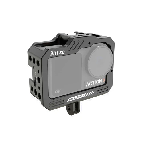 Nitze Cage for DJI Osmo Action 4 / Osmo Action 3 with Built-in Magnetic Quick Release Adapter and Built-in Cold Shoes - T-D01A