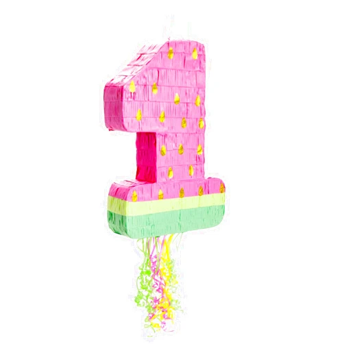 BLUE PANDA Pull String Number 1 Watermelon Pinata for 1st Birthday Party Supplies, One In A Melon Party Decorations, Baby Shower (Small, 16.5 x 11 x 3 Inches)