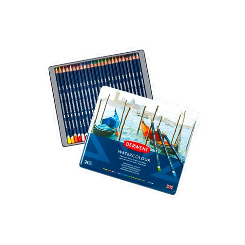 Derwent Colored Pencils, WaterColour, Water Color Pencils, Drawing, Art, Metal Tin, 24 Count (32883)