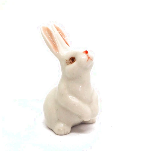 ZOOCRAFT Porcelain Rabbit Bunny Figurine White Hand Painted Ceramic Miniature Terrarium Decor