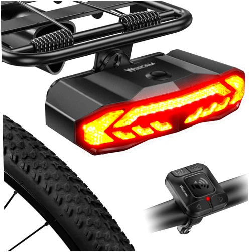WSDCAM Smart Bike Tail Light for Cargo Rack with Turn Signals and Brake Light, Auto On/Off USB Rechargeable Wireless Remote Bike Horn Alarm Rear Bike Light Reflector Bicycle Tail Light with Rack Mount