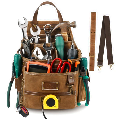 ARCFOX 11-Pockets Tool Belt Pouches, Electrician Tool Pouch with Hammer Loops and Tape Clip,Leather Tool Belt for Men Electrician Carpenter and Maintenance Worker