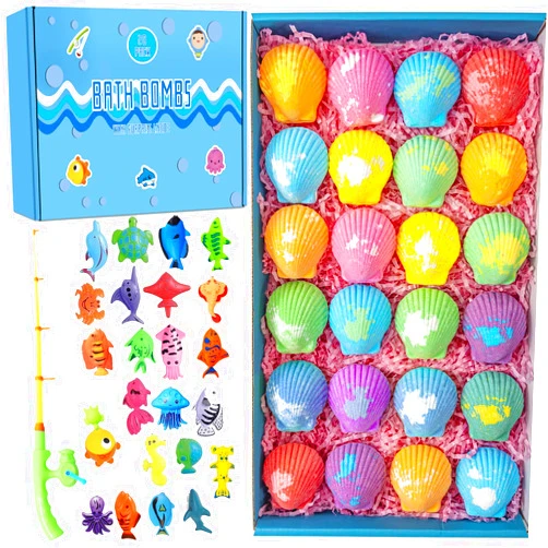 Kottke Bath Bombs for Kids with Surprise Fishing Games Inside for Girls Boys - 20 Shell Kids Bath Bombs Gift Set, Handmade Bubble Bath Fizzes Bomb for Chrildren Birthday Christmas and Party Favor