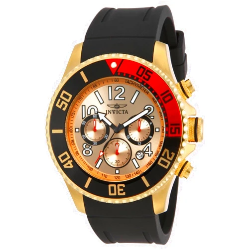 Invicta Men's 15146 Pro Diver 18k Gold Ion-Plated Stainless Steel Watch with Black Silicone Band