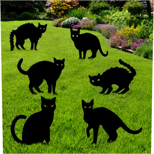 Anditoy 6 Pack Halloween Black Cat Yard Signs with Stakes Scary Silhouette Halloween Decorations for Outdoor Yard Lawn Garden Halloween Decor