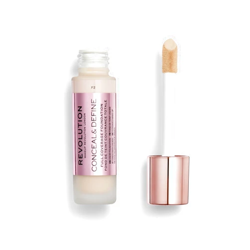 Revolution Beauty London Revolution Beauty, Conceal & Define Foundation, Full Coverage, Long-Lasting Matte Finish, Vegan & Cruelty Free, F2 Fairest Skin Tones, 0.8 Fl.Oz.