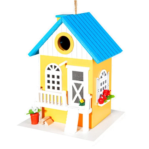 CARTMAN Hanging Colourful Birdhouse Bird Feeder, Wooden Humming Bird Nest, Garden Country Cottages Bird House, Decorative Bird Feeder Gift for Hummingbirds, Cardinal, Bluebird and Wild Birds