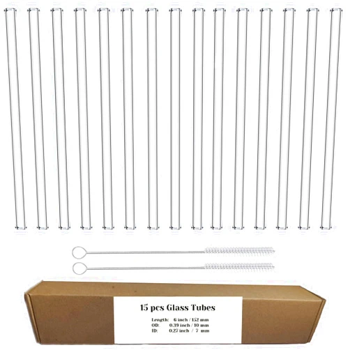 LIFEHIM 15pcs Clear Glass Straws Drinking Reusable, 6 inch Glass Pipe for Blowing Industrial Glass Tubing, 10 mm Premium Borosilicate Glass Tubes