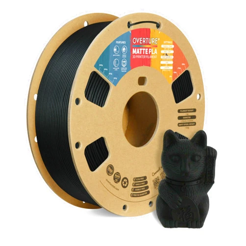 OVERTURE PLA Matte 3D Printer Filament 1.75mm, Matte PLA 1kg Cardboard Spool (2.2lbs), Dimensional Accuracy +/- 0.02 mm (Matte Black)