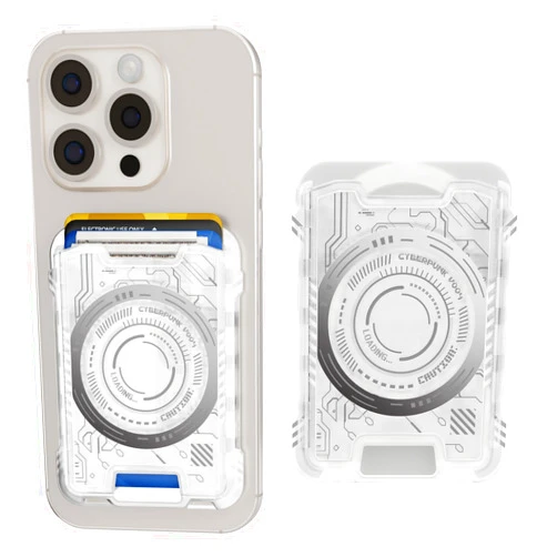 UYCCIMB Cyberpunk Futuristic Magsafe Wallet, Magnetic Cell Phone Wallet for RFID, Holder 3 Cards, Mag-safe Compatible with iPhone 17/16/15/14/13 Series(Not for 13/12mini)， White