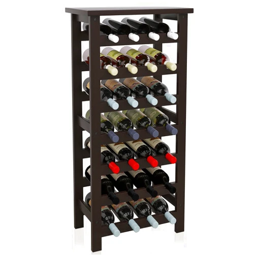 SMIBUY Bamboo Wine Rack, 28 Bottles Display Holder with Table Top, 7-Tier Free Standing Storage Shelves for Kitchen, Pantry, Cellar, Bar (Dark Brown)