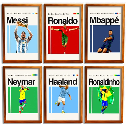 AQBOLKI Messi, Ronaldo, Mbappe, Haaland, Neymar, Ronaldinho Canvas Poster Soccer Wall Art Room Decor (Unframed, 8x12inch-6pcs)