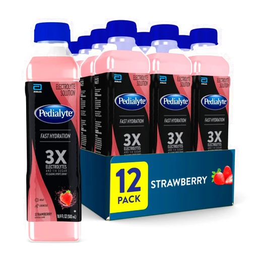 Pedialyte Electrolyte Solution, Strawberry, Hydration Drink, 12 bottles, half liter each
