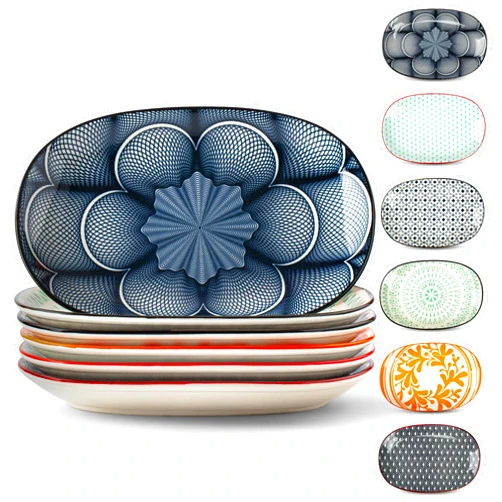 TOK Serving Platters and Trays - Set of 6 PCS Porcelain Serving Trays - Serving Tray for Serving Appetizers, Ceramic Serving Dishes for Entertaining, Microwave and Dishwasher Safe