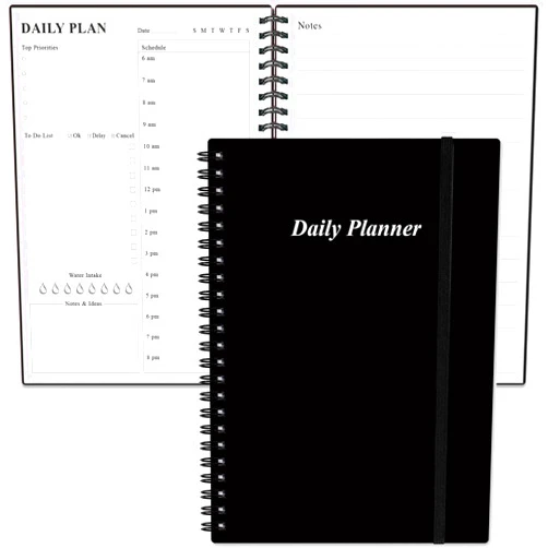 Heveboik Daily Planner Undated - A5 To Do List Notebook Hourly Schedules, Spiral Appointment Planner for Women and Men, PVC Hardcover, Inner Pocket, Elastic Closure, 5.8